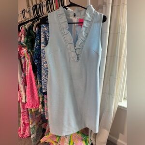 Lilly Pulitzer Tisbury Light Blue sleeveless shift Dress with Ruffle Neckline